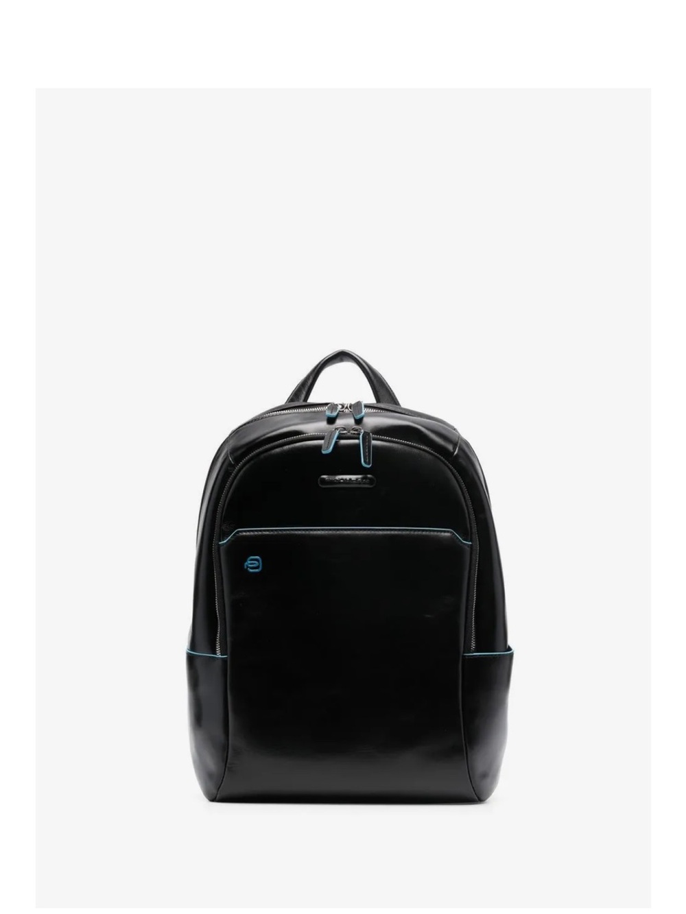 Piquadro Leather Backpack with Blue Trim